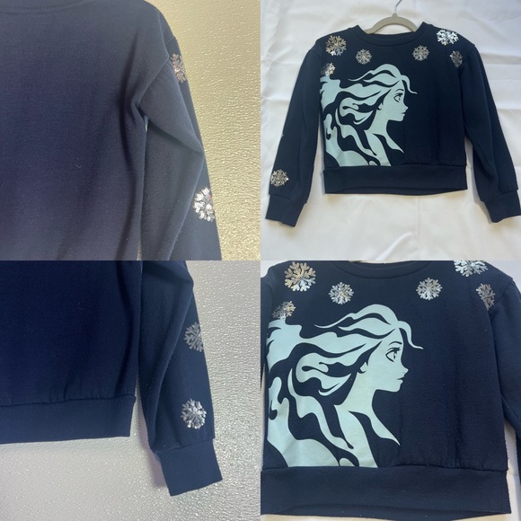 Disney Frozen II Elsa navy blue silver sequin snowflake sweatshirt  Size XS (4/5 - Picture 16 of 17
